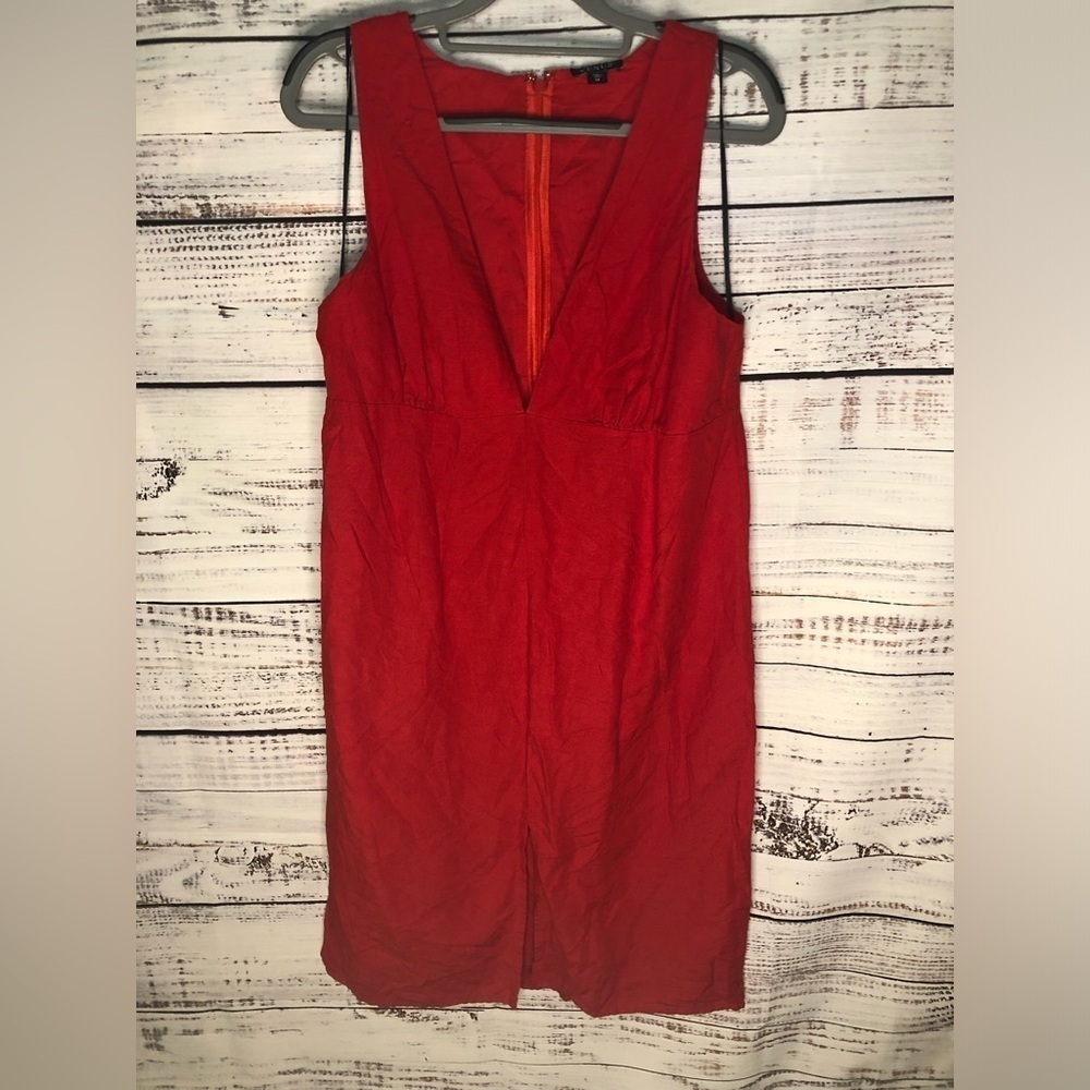 VENUS Vibrant Red V-Neck Linen Dress size 14 NWOT
